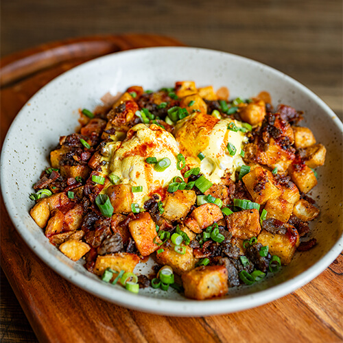 SAUSAGE BACON HASH BOWL