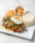 Charbroiled Pork Chop, Sunny Side Egg and Shredded Pork on Steam Rice
